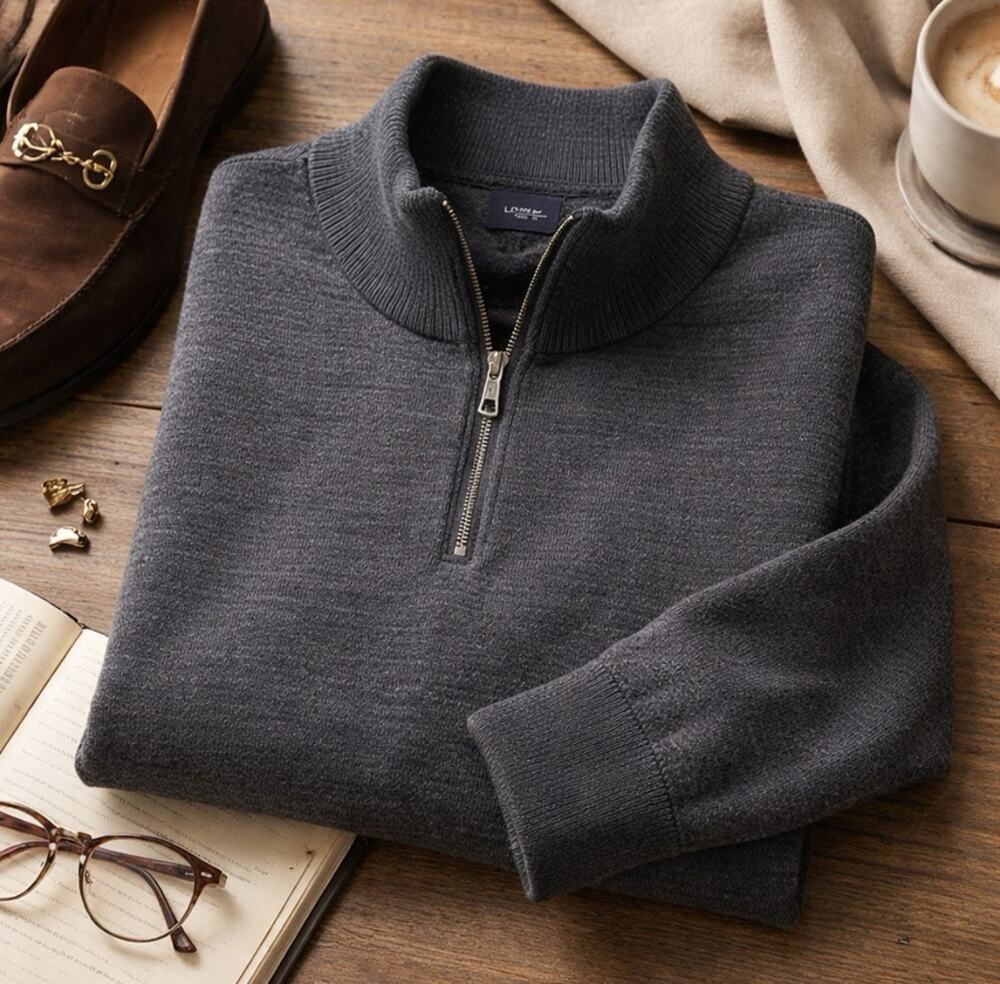 J. Crew Mens Sweater Gray Size L Rugged Merino 1/4 Zip Long Sleeve Wool Blend